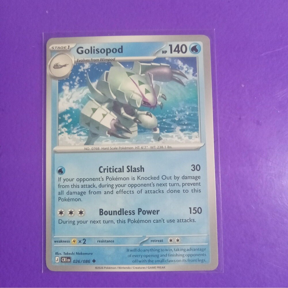 Pokemon TCG Golisopod 026/111 Crimson Invasion Eng Stage 1 Rare 140 HP
